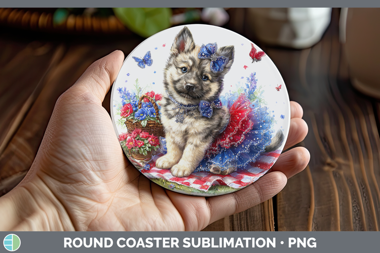 Dogs 04 Patriotic Norwegian Elkhound Round Coaster Sublimati