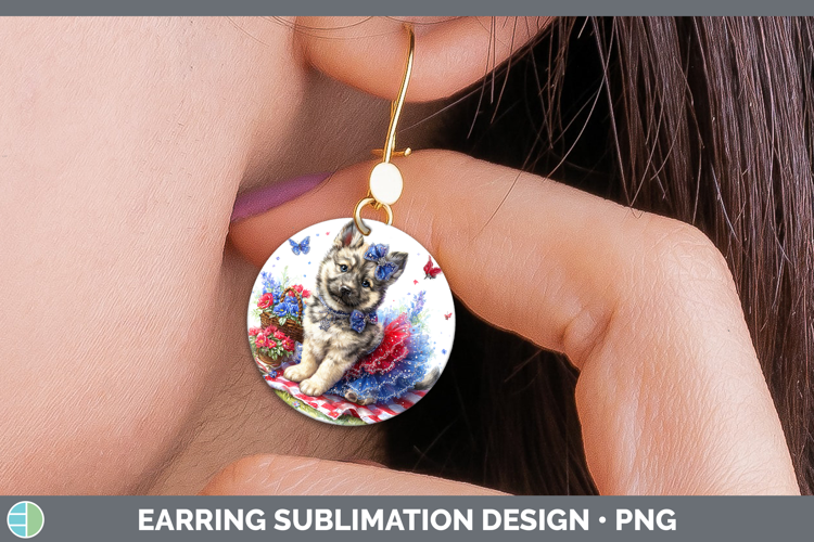 Dogs 04 Patriotic Norwegian Elkhound Round Earrings Sublimat