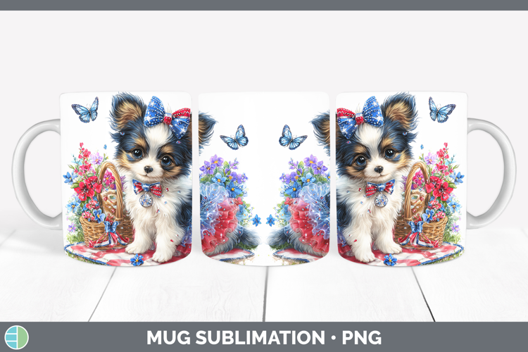 Dogs 04 Patriotic Papillon Mug Wrap Sublimation Coffee Cup D