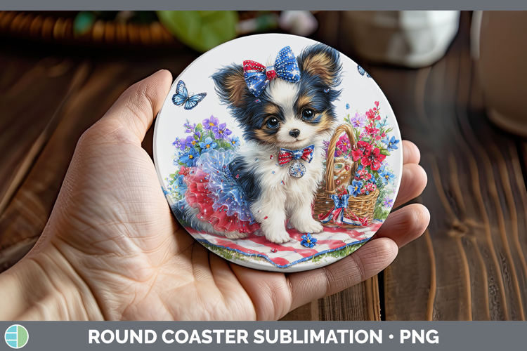 Dogs 04 Patriotic Papillon Round Coaster Sublimation Coaster
