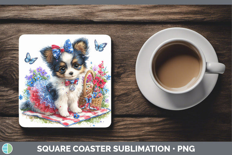 Dogs 04 Patriotic Papillon Square Coaster Sublimation Coaste