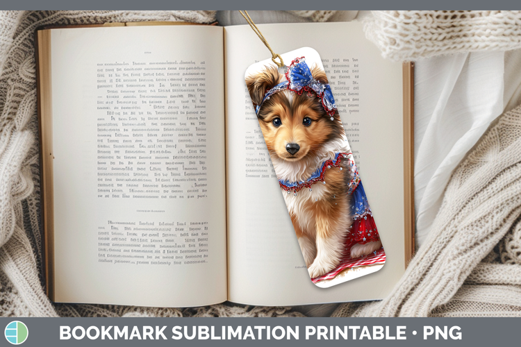 Dogs 04 Patriotic Rough Collie Bookmark Sublimation Printabl