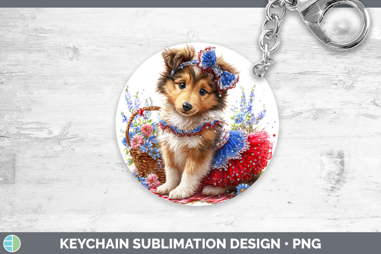 Dogs 04 Patriotic Rough Collie Keychain Sublimation Keyring