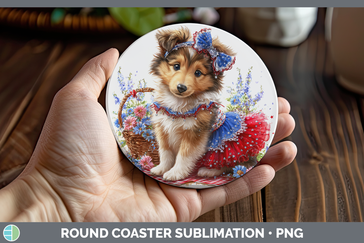 Dogs 04 Patriotic Rough Collie Round Coaster Sublimation Coa