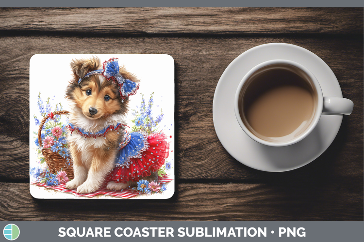 Dogs 04 Patriotic Rough Collie Square Coaster Sublimation Co