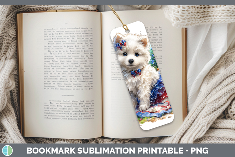 Dogs 04 Patriotic Samoyed Bookmark Sublimation Printable Des