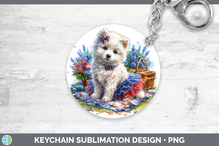 Dogs 04 Patriotic Samoyed Keychain Sublimation Keyring Desig