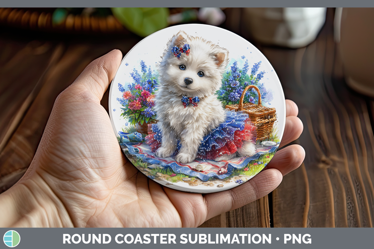 Dogs 04 Patriotic Samoyed Round Coaster Sublimation Coaster
