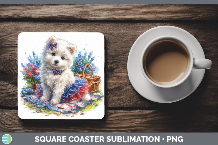 Dogs 04 Patriotic Samoyed Square Coaster Sublimation Coaster