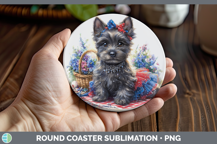 Dogs 04 Patriotic Scottish Terrier Round Coaster Sublimation