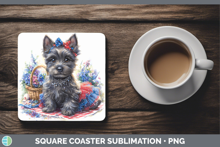 Dogs 04 Patriotic Scottish Terrier Square Coaster Sublimatio
