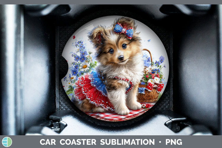 Dogs 04 Patriotic Shetland Sheepdog Car Coaster Sublimation