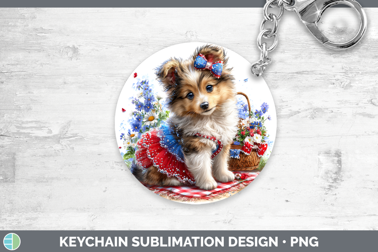 Dogs 04 Patriotic Shetland Sheepdog Keychain Sublimation Key