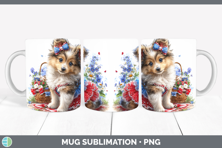 Dogs 04 Patriotic Shetland Sheepdog Mug Wrap Sublimation Cof