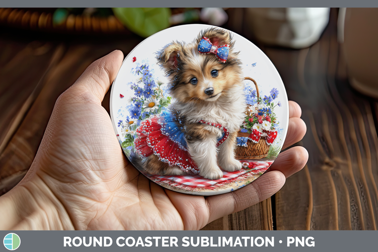 Dogs 04 Patriotic Shetland Sheepdog Round Coaster Sublimatio