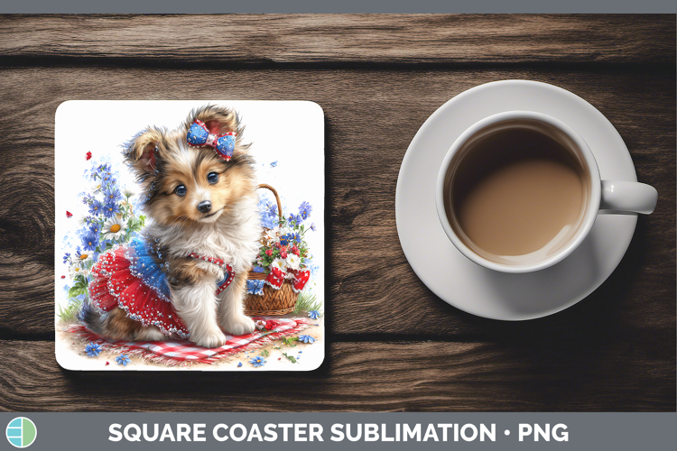 Dogs 04 Patriotic Shetland Sheepdog Square Coaster Sublimati
