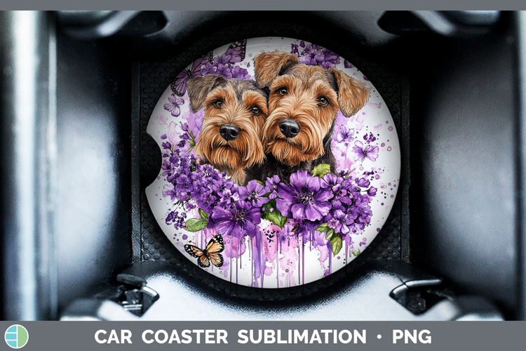 Dogs 04 Purple Drips Airedale Terrier Car Coaster Sublimatio
