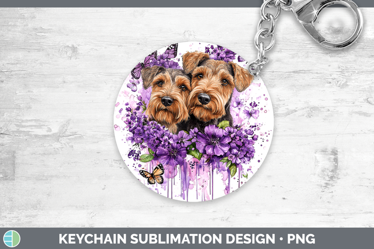 Dogs 04 Purple Drips Airedale Terrier Keychain Sublimation K