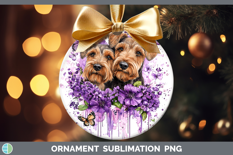 Dogs 04 Purple Drips Airedale Terrier Ornament Sublimation B