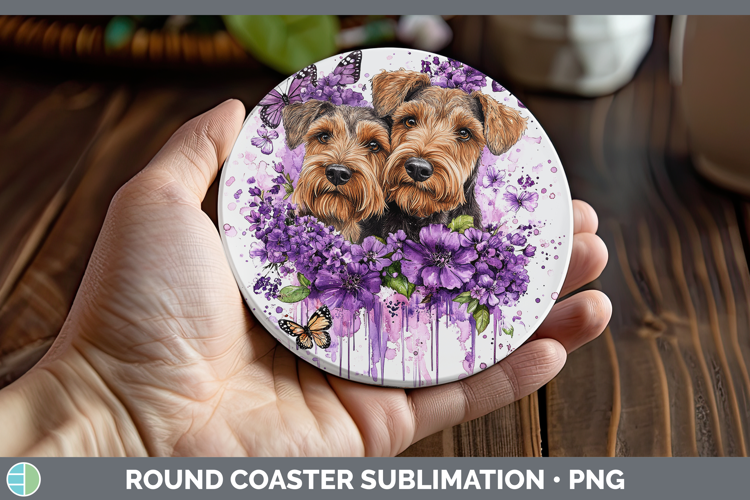 Dogs 04 Purple Drips Airedale Terrier Round Coaster Sublimat