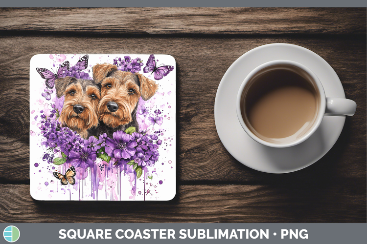 Dogs 04 Purple Drips Airedale Terrier Square Coaster Sublima