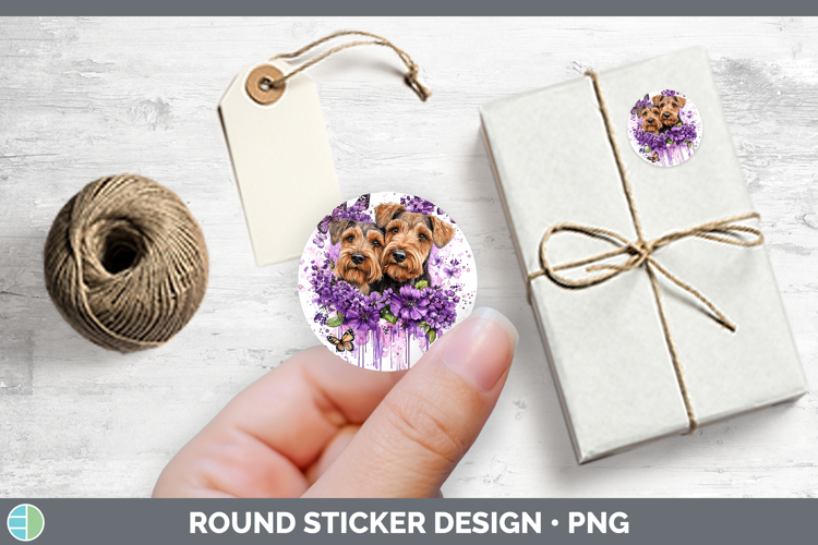 Dogs 04 Purple Drips Airedale Terrier Stickers | Round Label