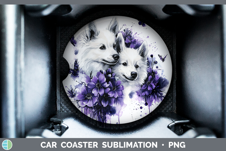 Dogs 04 Purple Drips American Eskie Car Coaster Sublimation