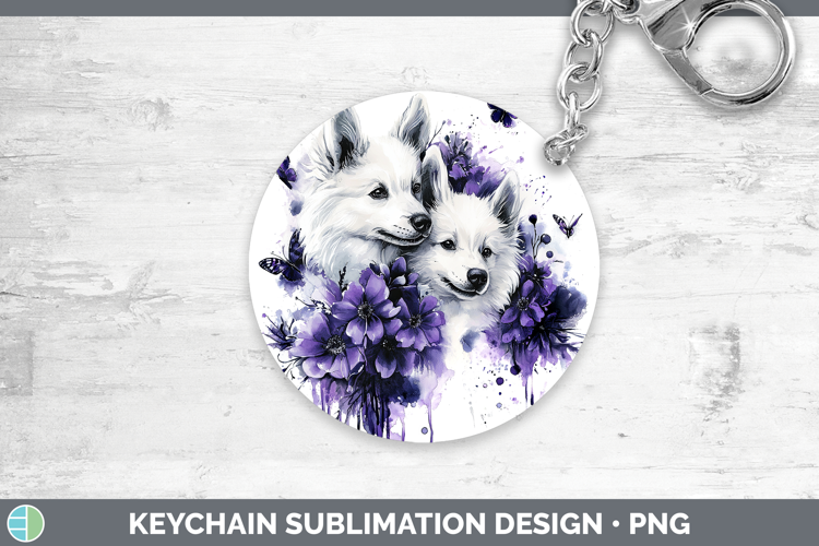 Dogs 04 Purple Drips American Eskie Keychain Sublimation Key