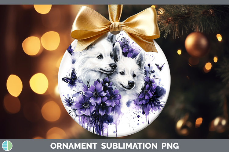 Dogs 04 Purple Drips American Eskie Ornament Sublimation Bau