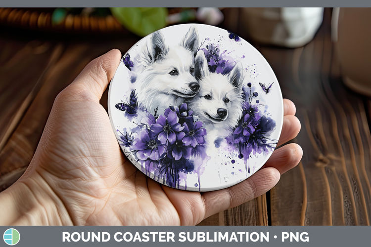 Dogs 04 Purple Drips American Eskie Round Coaster Sublimatio