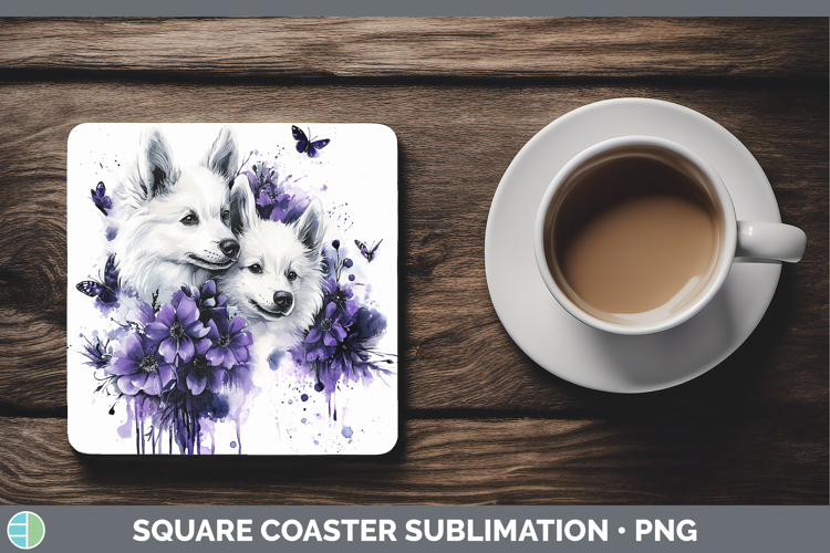 Dogs 04 Purple Drips American Eskie Square Coaster Sublimati