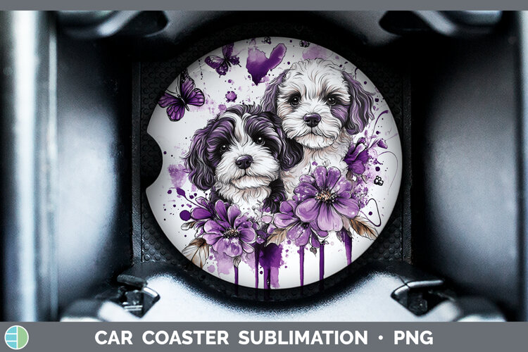 GorgeousDogs 04 Purple Drips Car Coaster design.