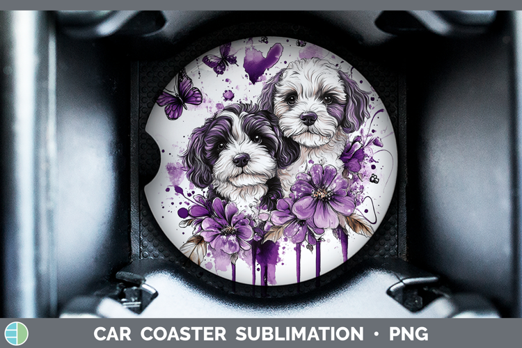 Dogs 04 Purple Drips Bernedoodle Car Coaster Sublimation De