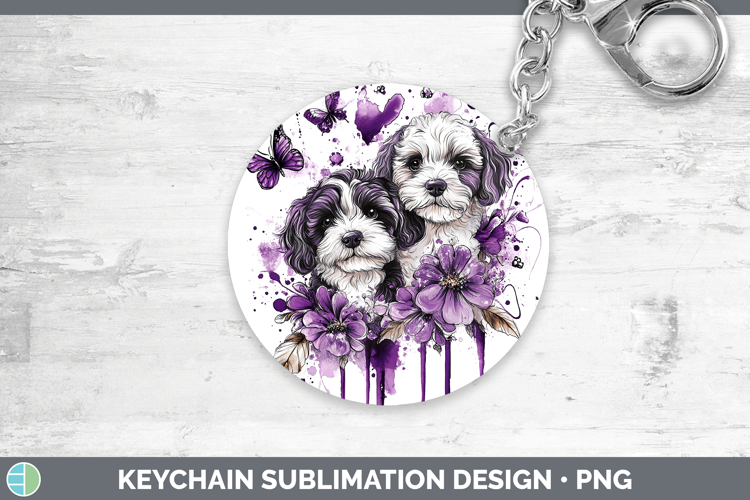 Dogs 04 Purple Drips Bernedoodle Keychain Sublimation Keyrin