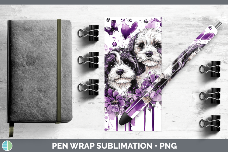 Dogs 04 Purple Drips Bernedoodle Pen Wrap Sublimation Pen De