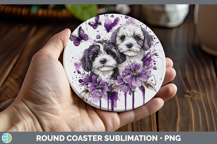 Dogs 04 Purple Drips Bernedoodle Round Coaster Sublimation C