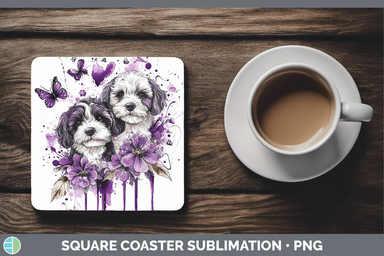 Dogs 04 Purple Drips Bernedoodle Square Coaster Sublimation