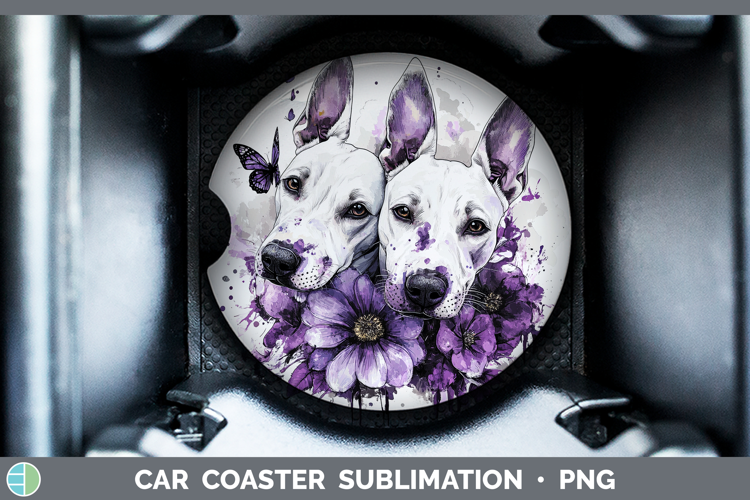 Dogs 04 Purple Drips Bull Terrier Car Coaster Sublimation D