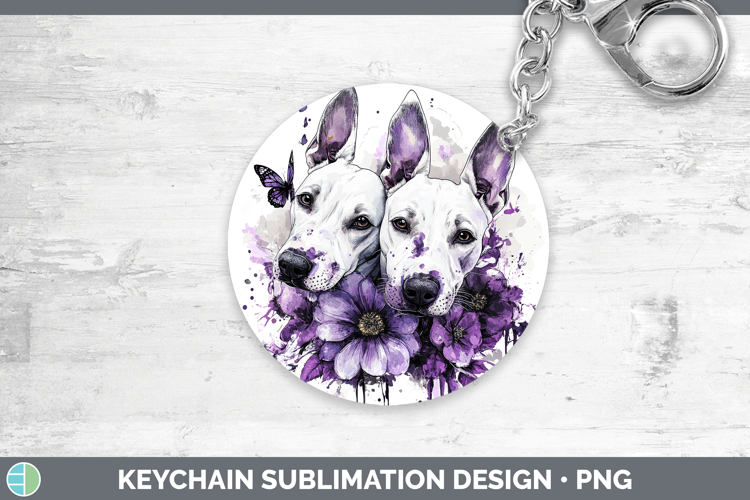 Dogs 04 Purple Drips Bull Terrier Keychain Sublimation Keyri