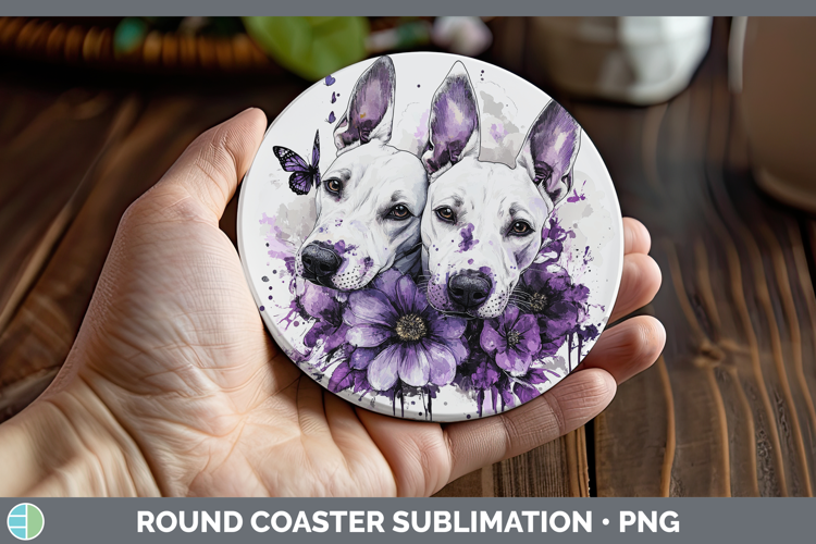 Dogs 04 Purple Drips Bull Terrier Round Coaster Sublimation