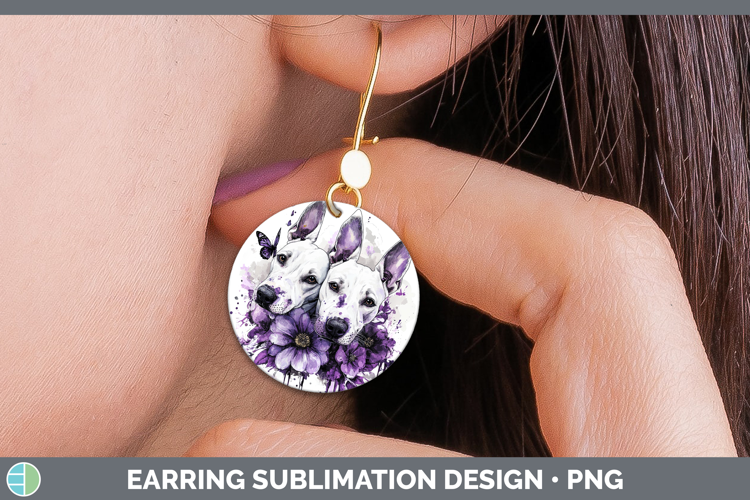 Dogs 04 Purple Drips Bull Terrier Round Earrings Sublimation
