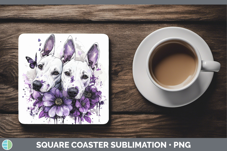 Dogs 04 Purple Drips Bull Terrier Square Coaster Sublimation