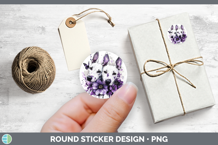Dogs 04 Purple Drips Bull Terrier Stickers | Round Labels De