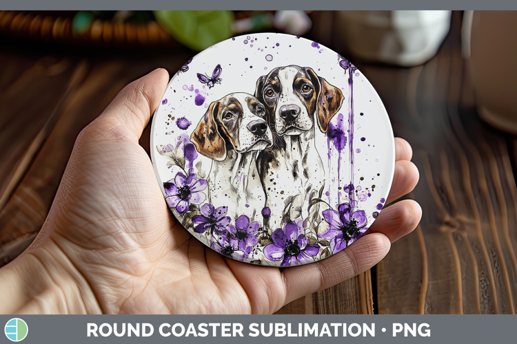 Dogs 04 Purple Drips English Coonhound Round Coaster Sublima