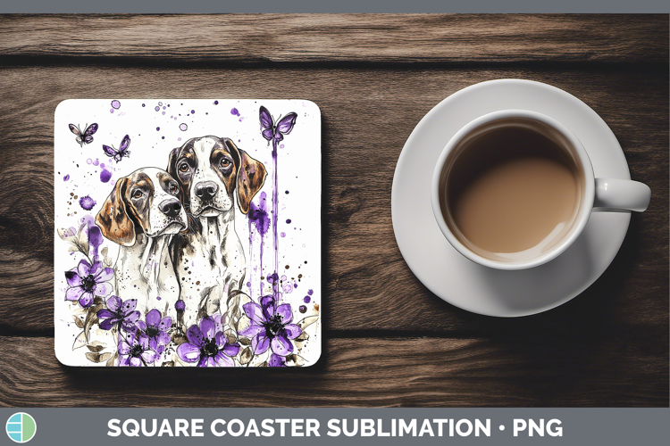 Dogs 04 Purple Drips English Coonhound Square Coaster Sublim