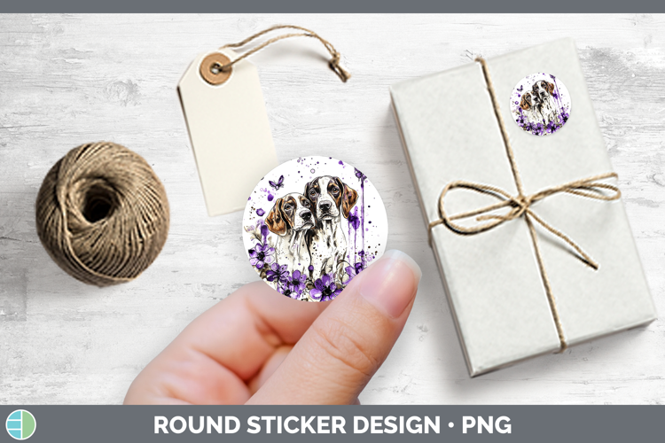 Dogs 04 Purple Drips English Coonhound Stickers | Round Labe