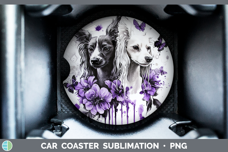 Dogs 04 Purple Drips Hairless Chinese Crested Car Coaster Su