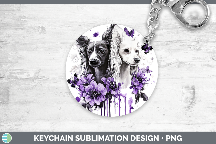 Dogs 04 Purple Drips Hairless Chinese Crested Keychain Subli
