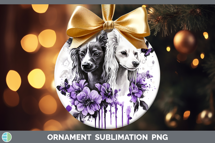 Dogs 04 Purple Drips Hairless Chinese Crested Ornament Subli