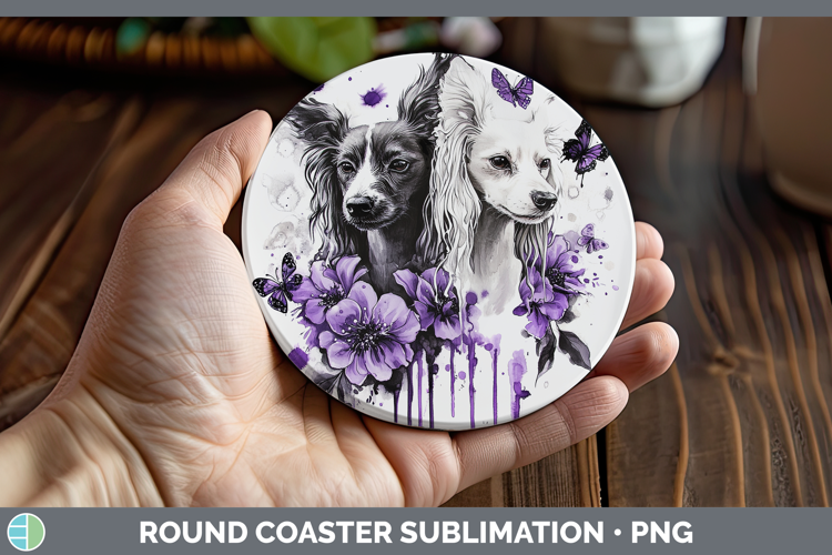 Dogs 04 Purple Drips Hairless Chinese Crested Round Coaster